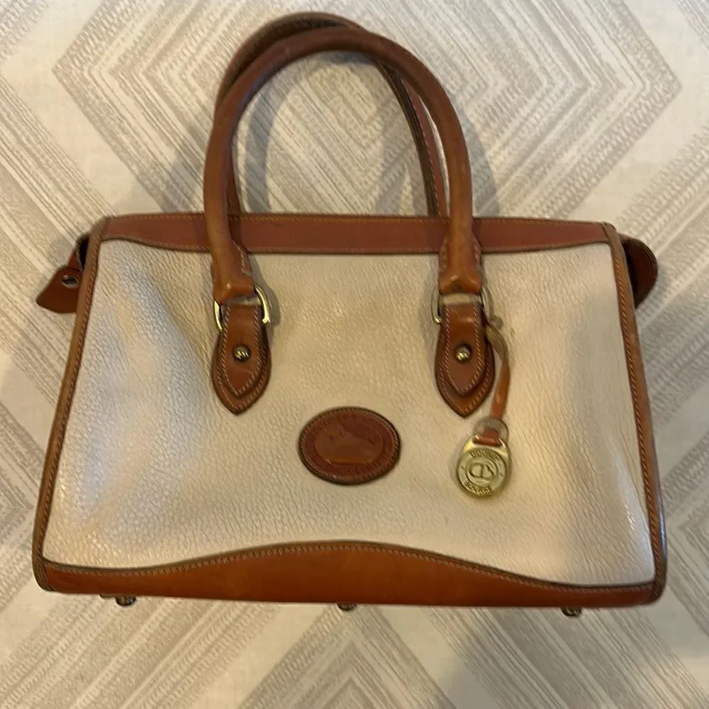 Dooney & Bourke Ivory & Brown Vintage Satchel Bag